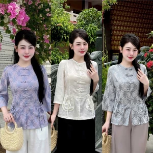 Đồ Lam Đi Chùa Nữ Cao Cấp Lụa Gấm Trúc Cổ Tết Đính Nơ Thanh Lịch Tiểu Thư 4 Size S,M,LXL