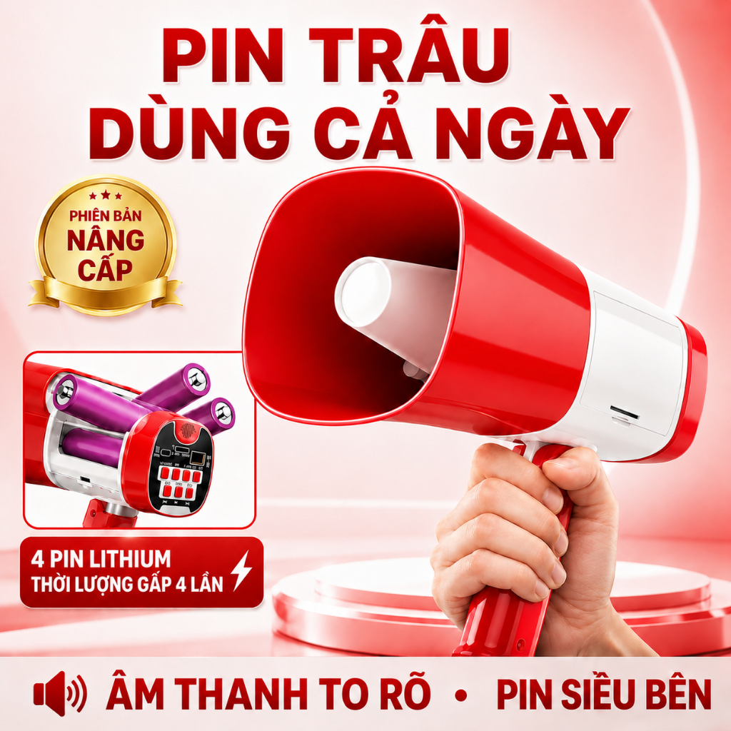 Loa Phóng Thanh Cầm Tay Bán Hàng Rong, Dụ Ếch Bẫy Ếch, Bluetooth Ghi Âm Phát Lại, Phát Nhạc USB/Thẻ TF