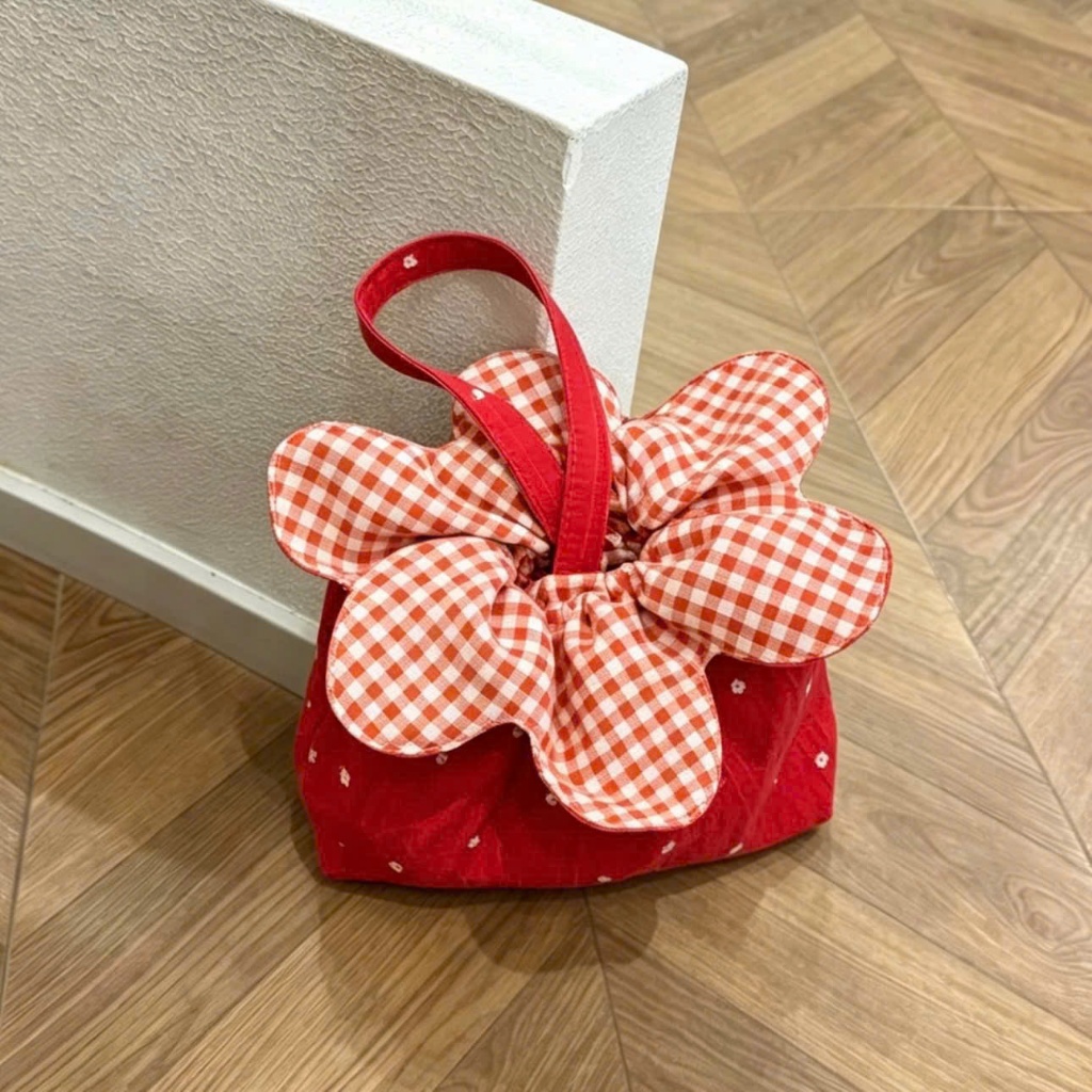 Túi Xách Mini Hoa Caro Vintage Handmade – Túi Vải Đeo Tay Dễ Thương Phong Cách Hàn Quốc