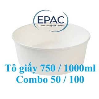 Set Combo 50/100 Tô Tròn Kraft TRẮNG không nắp/có nắp dùng 1 lần 750ml/1000ml an toàn