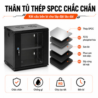 Tủ Mạng Treo Tường 4U/6U/9U/12U, Tủ Rack Đựng Switch Router NAS Camera, Cửa Kính Cường Lực, Khóa An Toàn, Tản Nhiệt Tốt