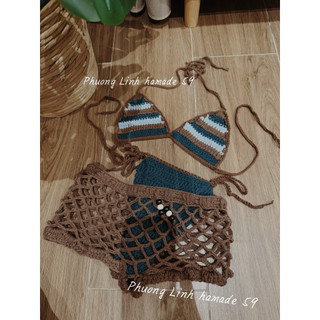 Set bikini 3 món phối màu đi biển dành cho nữ