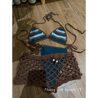 Set bikini 3 món phối màu đi biển dành cho nữ