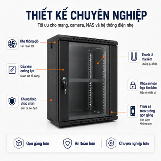Tủ Mạng Treo Tường 4U/6U/9U/12U, Tủ Rack Đựng Switch Router NAS Camera, Cửa Kính Cường Lực, Khóa An Toàn, Tản Nhiệt Tốt