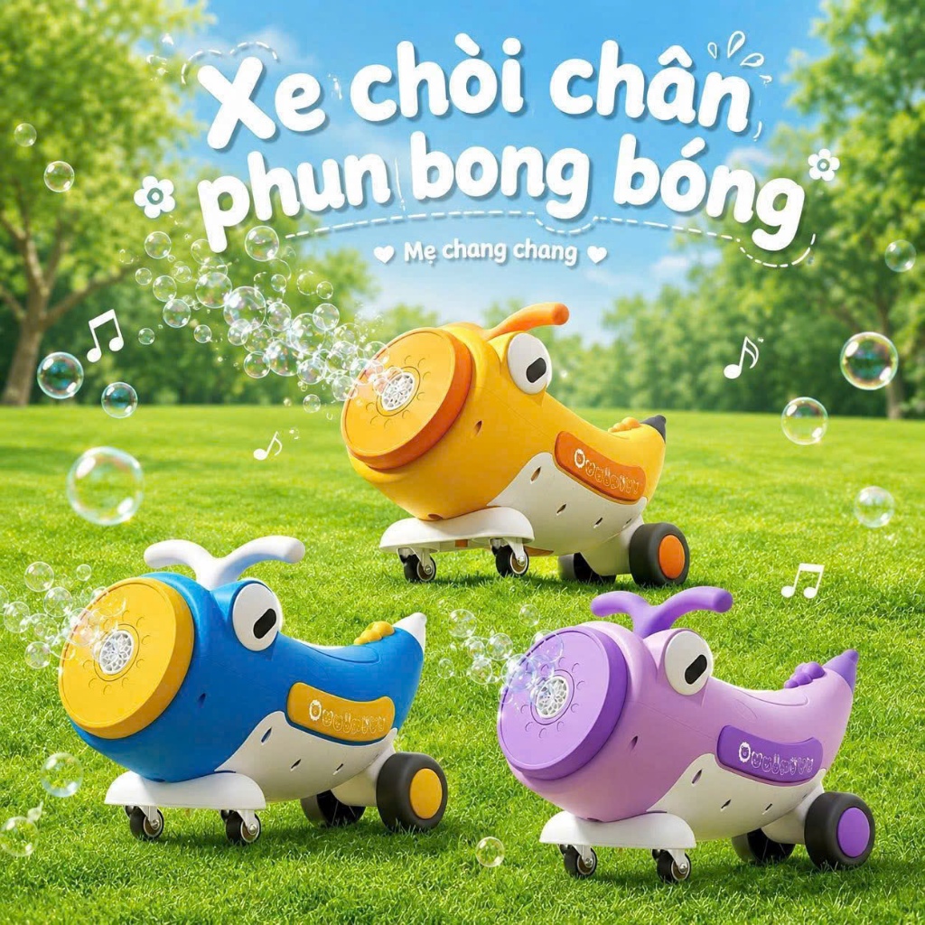 Xe chòi chân phun bong bóng BIBO SHOP 2in1