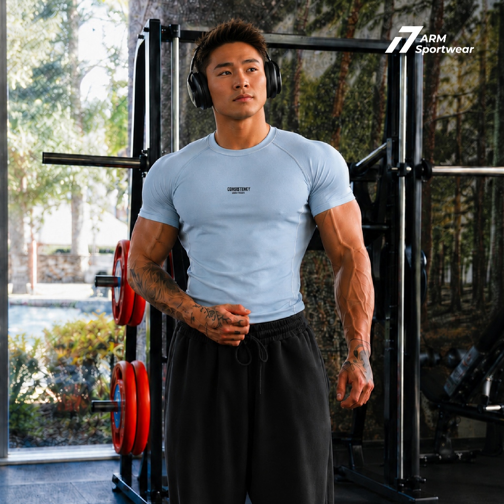 Áo Thun Thể Thao Nam ARM CONSISTENCY, Áo Tập Gym Chất Liệu Co Giãn, Vận Động Thoáng Mát