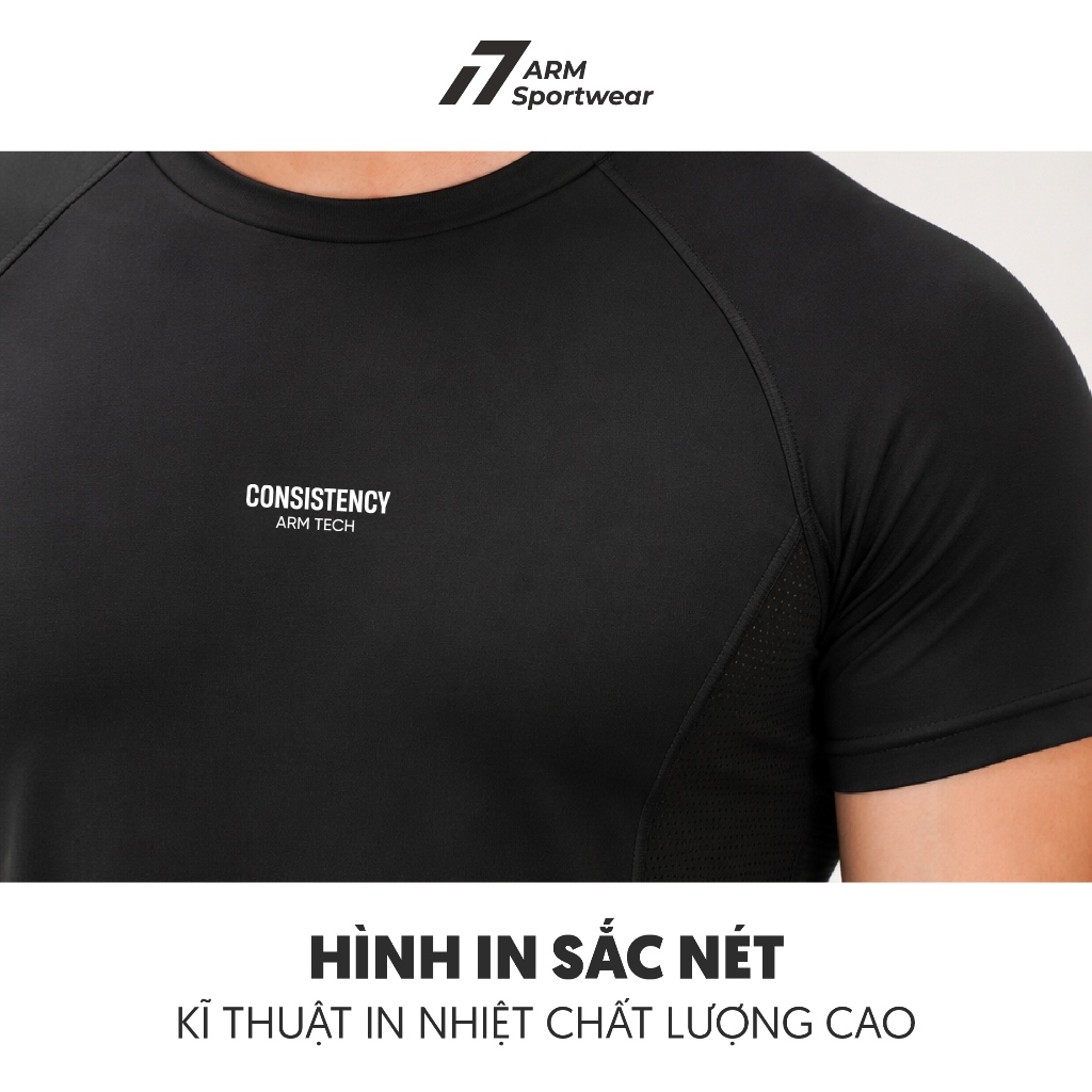 Áo Thun Thể Thao Nam ARM CONSISTENCY, Áo Tập Gym Chất Liệu Co Giãn, Vận Động Thoáng Mát