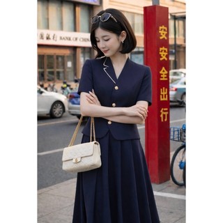 VT260415 - Set Bộ Công Sở Nữ Cao Cấp Áo Vest Tay Ngắn Chân Váy Xòe Dài Hàn Quốc Thanh Lịch Tôn Dáng