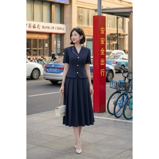 VT260415 - Set Bộ Công Sở Nữ Cao Cấp Áo Vest Tay Ngắn Chân Váy Xòe Dài Hàn Quốc Thanh Lịch Tôn Dáng
