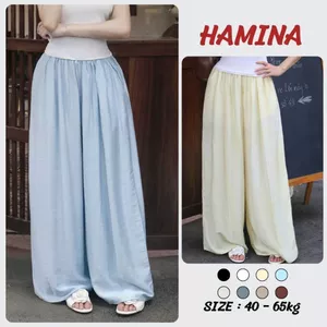 Quần Giả Váy Nữ Ống Rộng Vải Đũi BigSize , Quần Đũi Suông Ống Rộng Cạp Chun Hamina 206