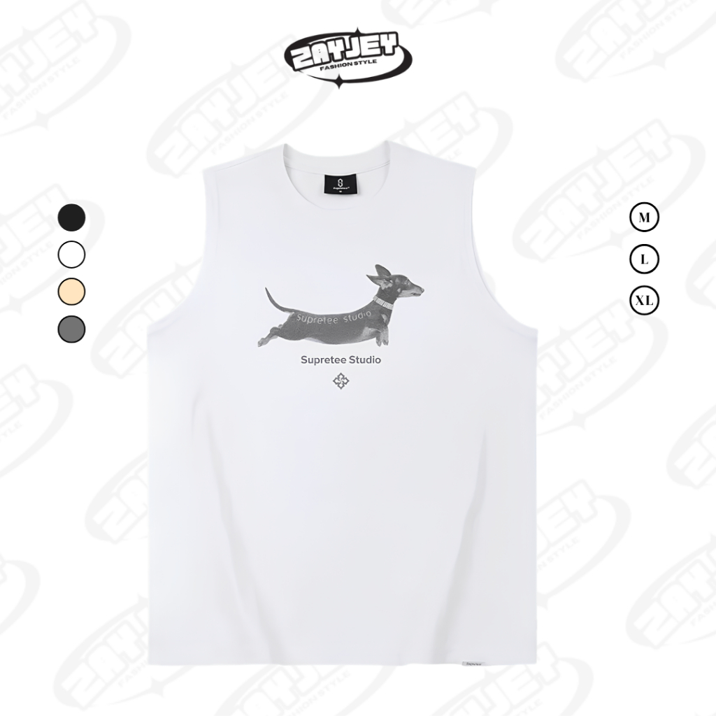 Áo Ba Lỗ Tank Top Họa Tiết Hình Chú Chó Rộng Rãi Thoáng Mát Chất Vải Cotton By Zayjey BL04
