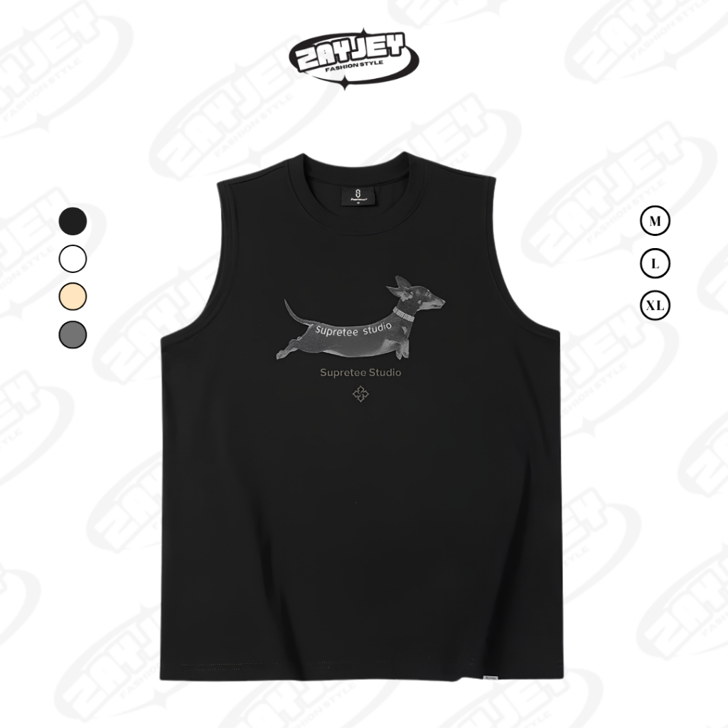 Áo Ba Lỗ Tank Top Họa Tiết Hình Chú Chó Rộng Rãi Thoáng Mát Chất Vải Cotton By Zayjey BL04