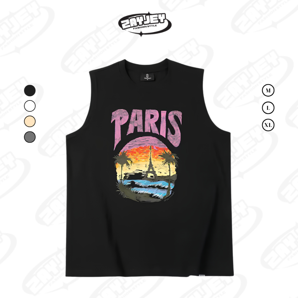 Áo Ba Lỗ Tank Top Họa Tiết Hình Paris Biển Rộng Rãi Thoáng Mát Chất Vải Cotton By Zayjey BL06