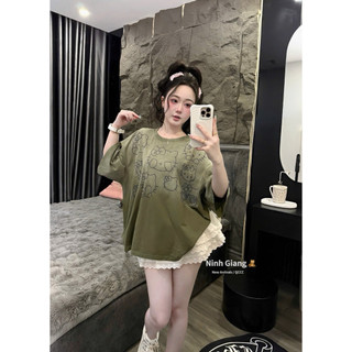 Áo Phông Loang Rêu Kitty Đính Đá QC