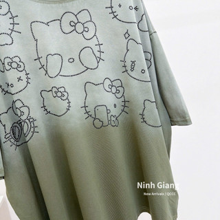 Áo Phông Loang Rêu Kitty Đính Đá QC