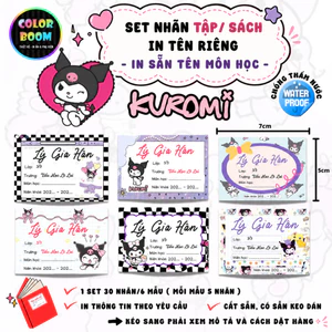 Nhãn Vở/Sách KUROMI In Theo Yêu Cầu - Chống thấm nước - ColorBoom