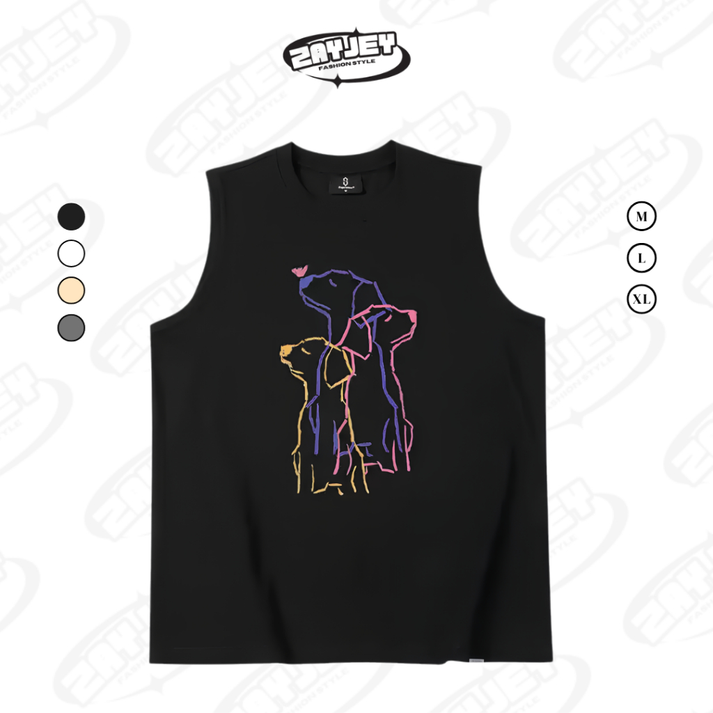 Áo Ba Lỗ Tank Top Họa Tiết Hình Chó 3 Màu Rộng Rãi Thoáng Mát Chất Vải Cotton By Zayjey BL07