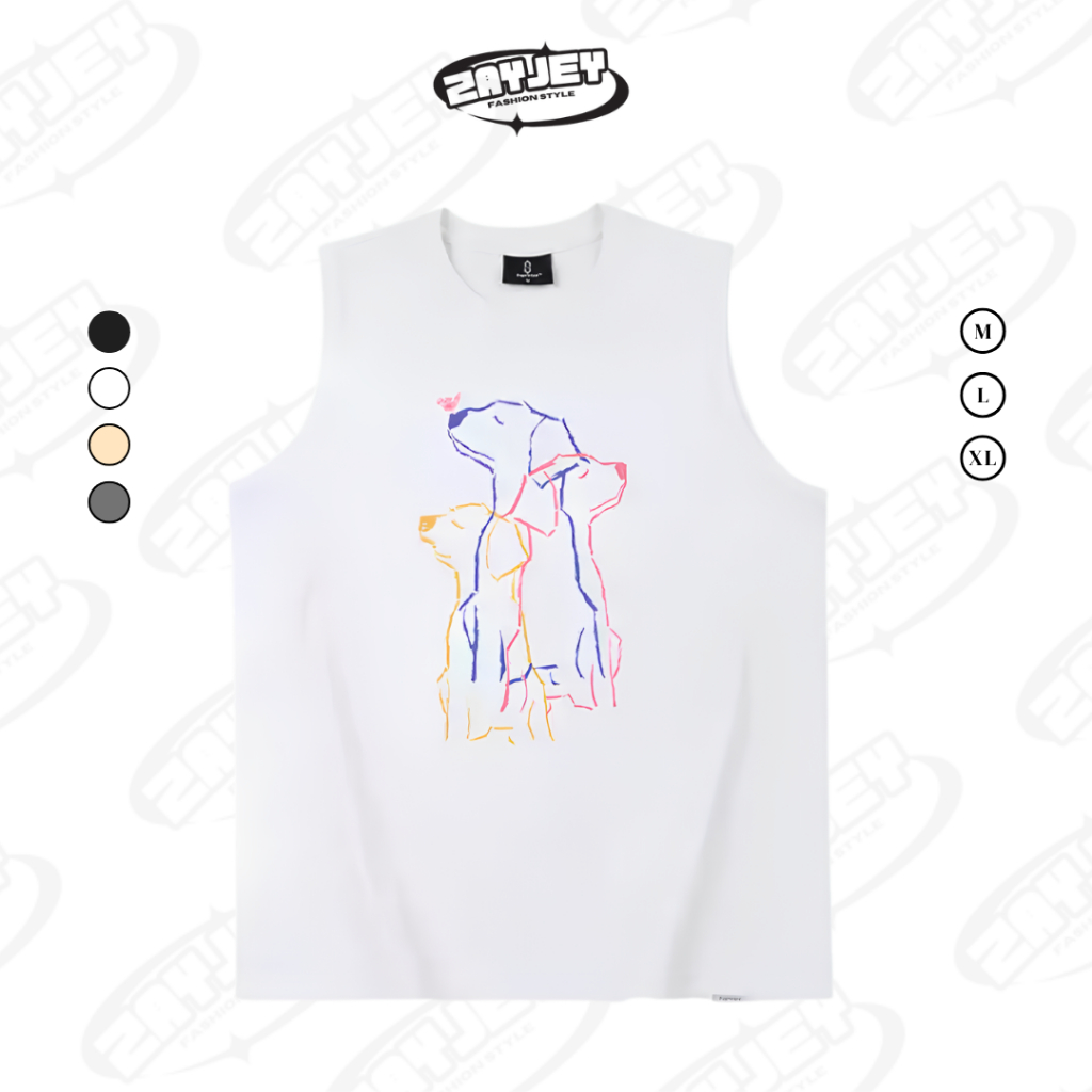 Áo Ba Lỗ Tank Top Họa Tiết Hình Chó 3 Màu Rộng Rãi Thoáng Mát Chất Vải Cotton By Zayjey BL07