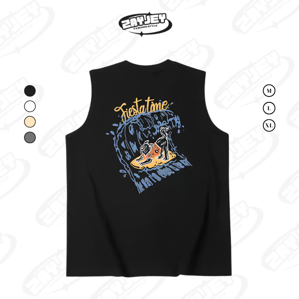 Áo Ba Lỗ Tank Top Họa Tiết Hình Lướt Sóng Rộng Rãi Thoáng Mát Chất Vải Cotton By Zayjey BL09