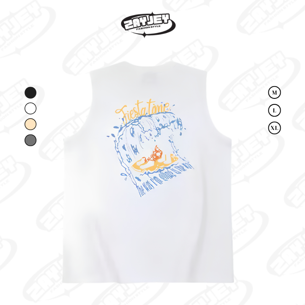 Áo Ba Lỗ Tank Top Họa Tiết Hình Lướt Sóng Rộng Rãi Thoáng Mát Chất Vải Cotton By Zayjey BL09