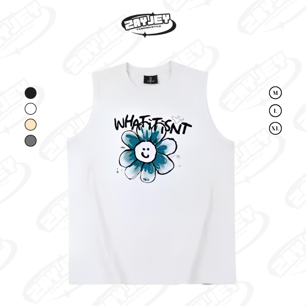 Áo Ba Lỗ Tank Top Họa Tiết Hình Hoa Xanh 8 Cánh Rộng Rãi Thoáng Mát Chất Vải Cotton By Zayjey BL10