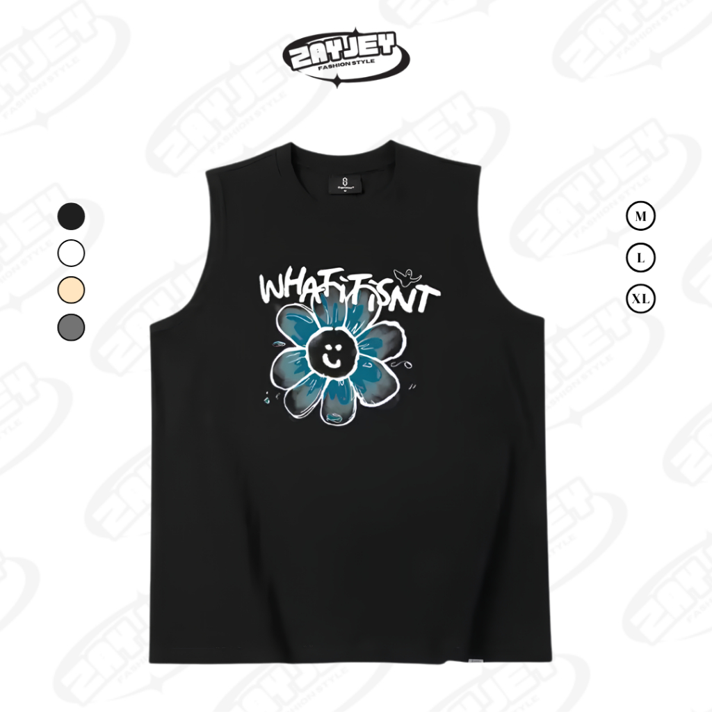 Áo Ba Lỗ Tank Top Họa Tiết Hình Hoa Xanh 8 Cánh Rộng Rãi Thoáng Mát Chất Vải Cotton By Zayjey BL10
