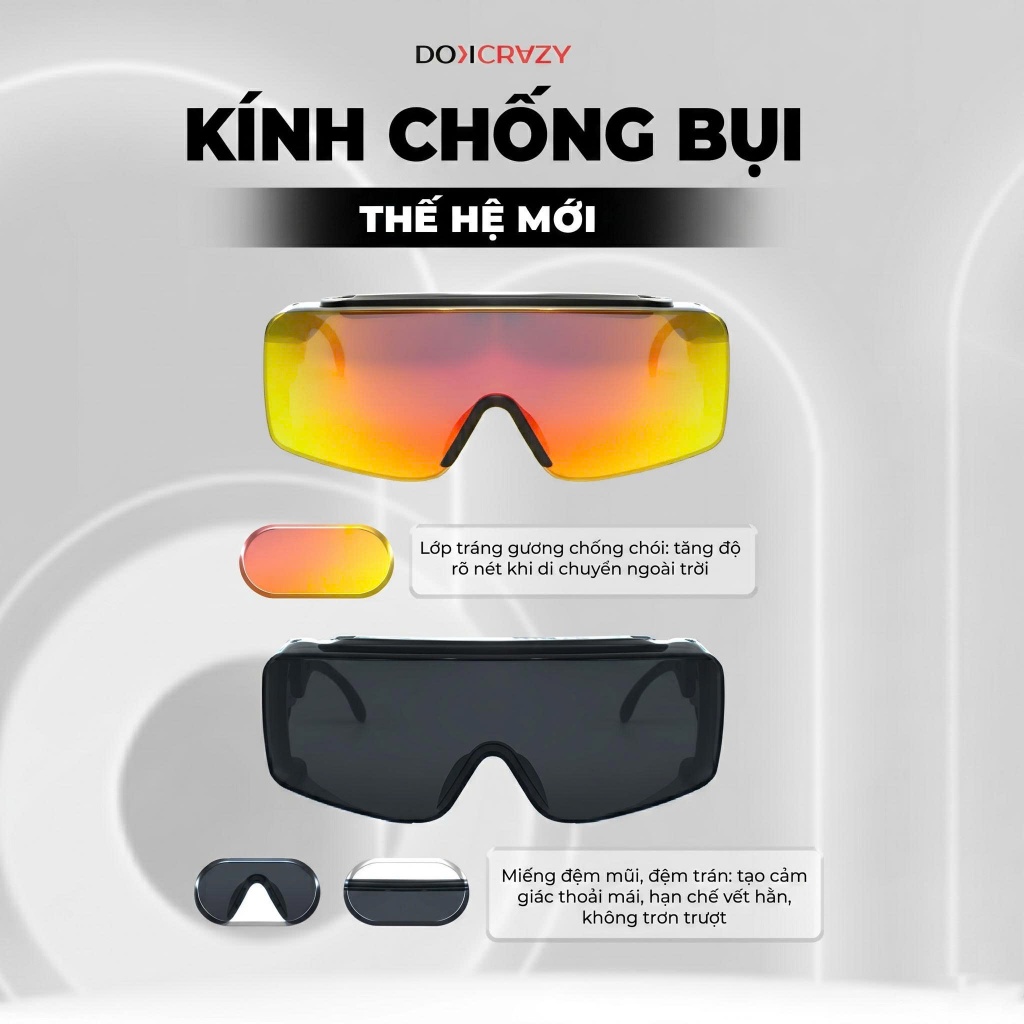 KÍNH CHỐNG BỤI ĐI ĐƯỜNG DOKCRAZY FOGLY CẢN GIÓ, CHO NGƯỜI ĐI XE ĐẠP, XE MÁY, CHỐNG UV400, CHỐNG MỜ HƠI, UNISEX