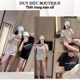 Áo thun form rộng chê ca thêu chữ trước chất cotton thời trang nam nữ, áo phông thêu chữ cổ bo thời trang nam nữ áo đôi