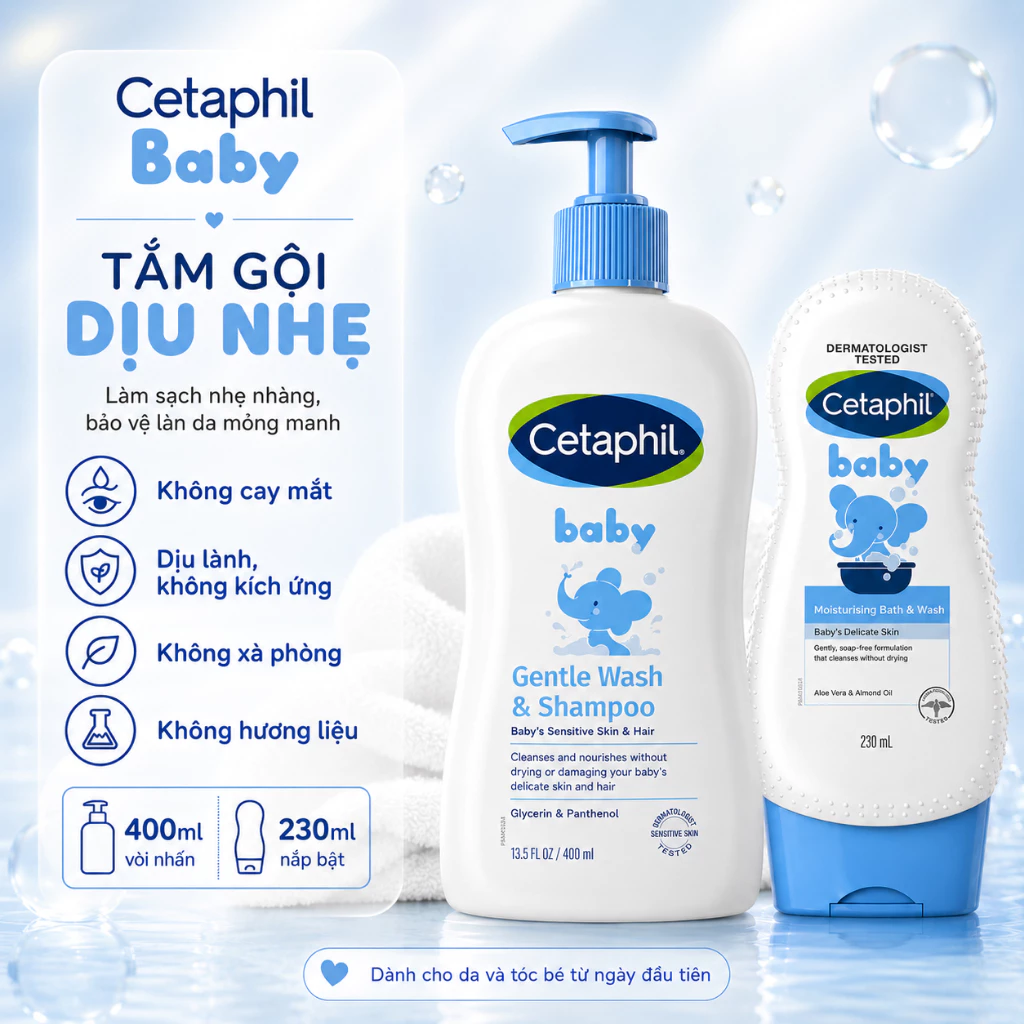 Sữa tắm gội Cetaphil Baby Gentle Wash and Shampoo cho bé
