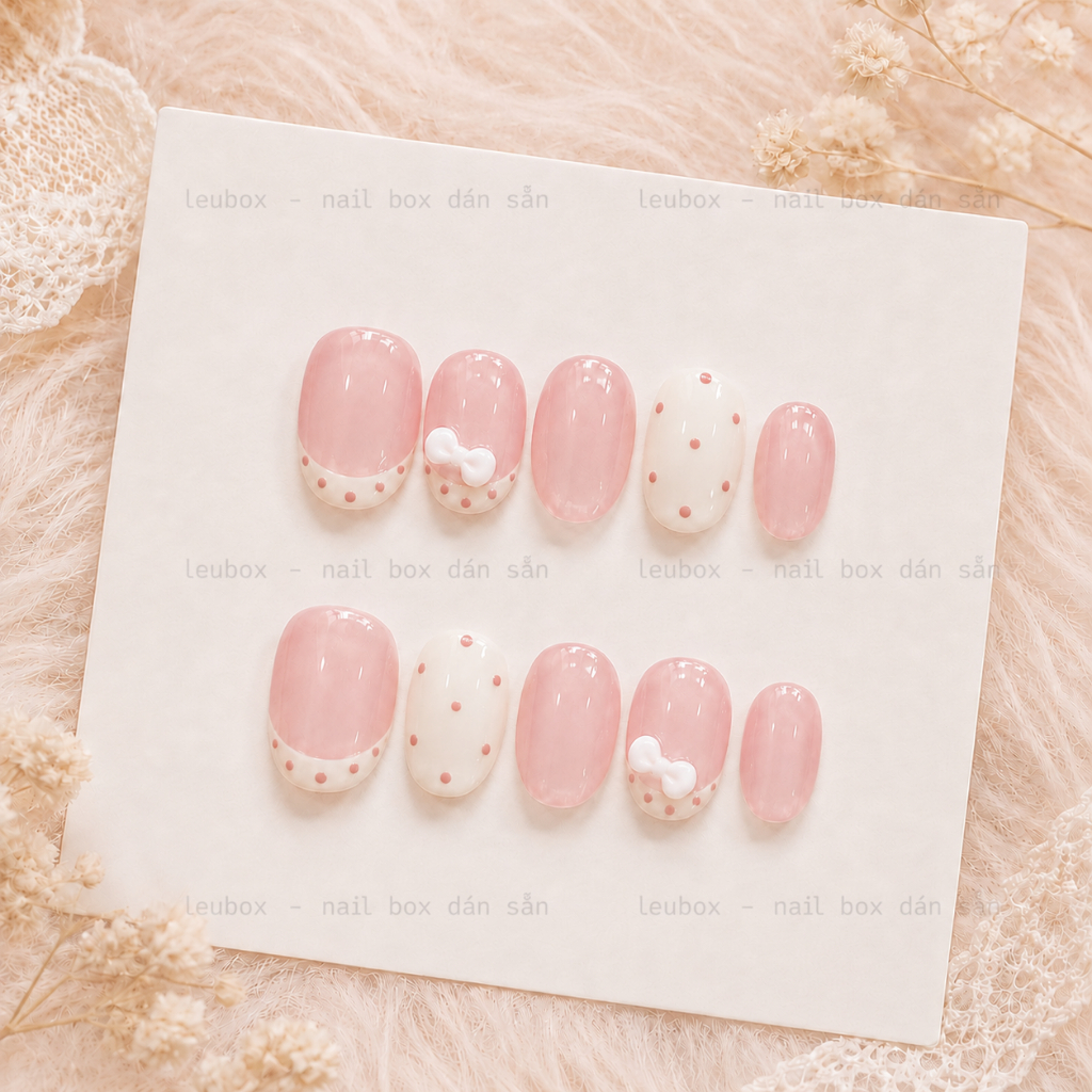 [V04] Móng giả tự dán, Nail box hàn quốc tự thiết kế phong cách nhẹ nhàng sử dụng hàng ngày LEUBOX