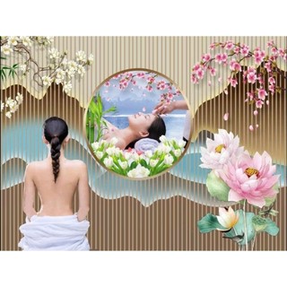 Tranh trang trí spa dưỡng sinh, decor gội đầu dưỡng sinh, tranh ngâm chân thảo dược in trên vải lụa (tặng kèm keo dán)