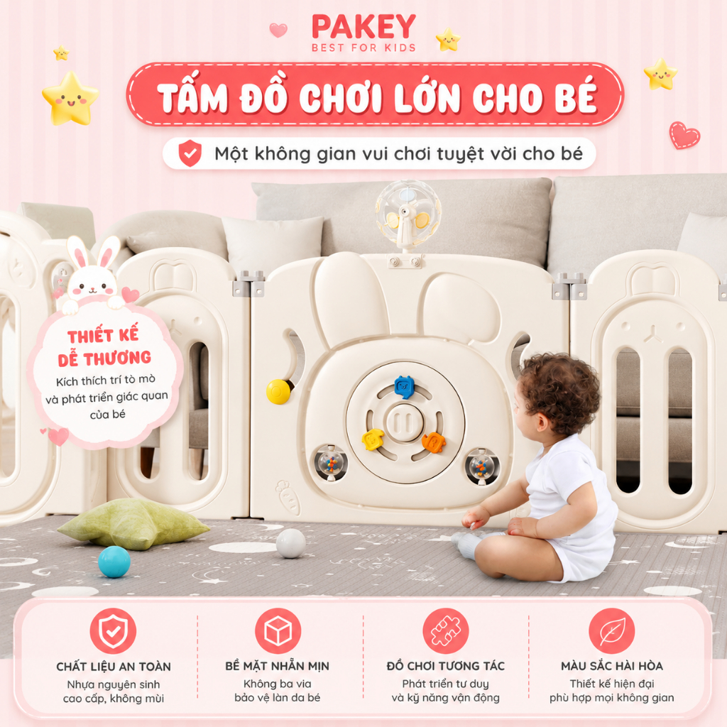 [HỎA TỐC HCM] Quây Cũi Nhựa Chính Hãng Pakey, Quây Cố Định, Quây Gấp Gọn Mẫu Dày Dặn Cao Cấp Siêu Đáng Yêu