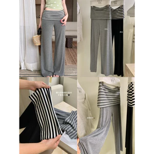 WGWE | Quần thun dài suông phối váy kẻ sọc trendy – W9871#
