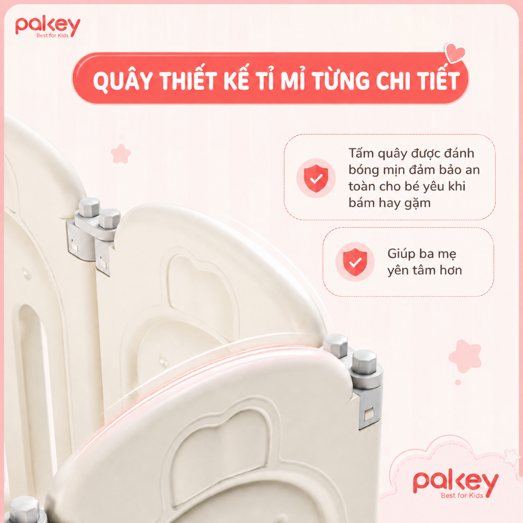 [HỎA TỐC HCM] Quây Cũi Nhựa Chính Hãng Pakey, Quây Cố Định, Quây Gấp Gọn Mẫu Dày Dặn Cao Cấp Siêu Đáng Yêu