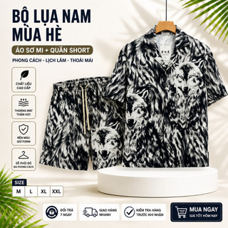 áo sơ mi cộc tay nam mặc mùa hè in họa tiết cực đẹp, bộ quần áo ngắn tay chất lụa siêu thoáng mát