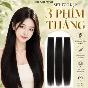 Tóc giả kẹp 3 phím thẳng 60cm, tóc kẹp phím chịu nhiệt, làm phồng và dày tóc làm từ sợi tơ nhân tạo