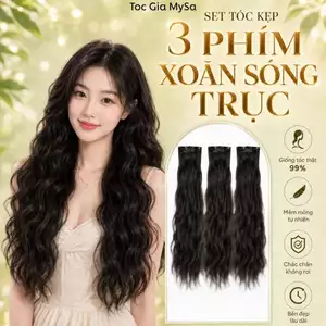 Tóc kẹp 3 phím xoăn sóng 60cm, làm phồng và dày tóc tự nhiên, có thể sử dụng nhiệt