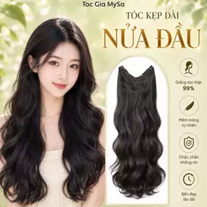 Tóc giả nửa đầu gợn sóng hàn quốc, Tóc giả kẹp nửa đầu xoăn lơi giúp phồng tóc, dài tóc tự nhiên