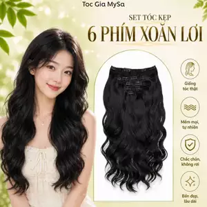 Tóc giả kẹp 6 phím xoăn lơi 50 cm, giúp nối dài tóc và làm phồng tóc tự nhiên
