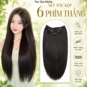Tóc giả kẹp 6 phím thẳng dài 50 cm, làm dày và phồng tóc, có thể sử dụng nhiệt tạo kiểu