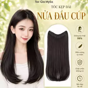 Tóc giả kẹp nửa đầu dáng cúp hàn quốc dài 50 cm, làm dày và phồng tóc, không gây nặng đầu