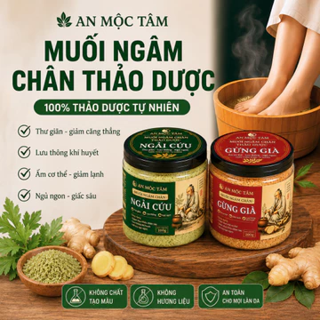 Muối ngâm chân thảo dược An Mộc Tâm, hũ 200g muối gừng ngải cứu, giảm tê bì tay chân, hỗ trợ ngủ ngon M08