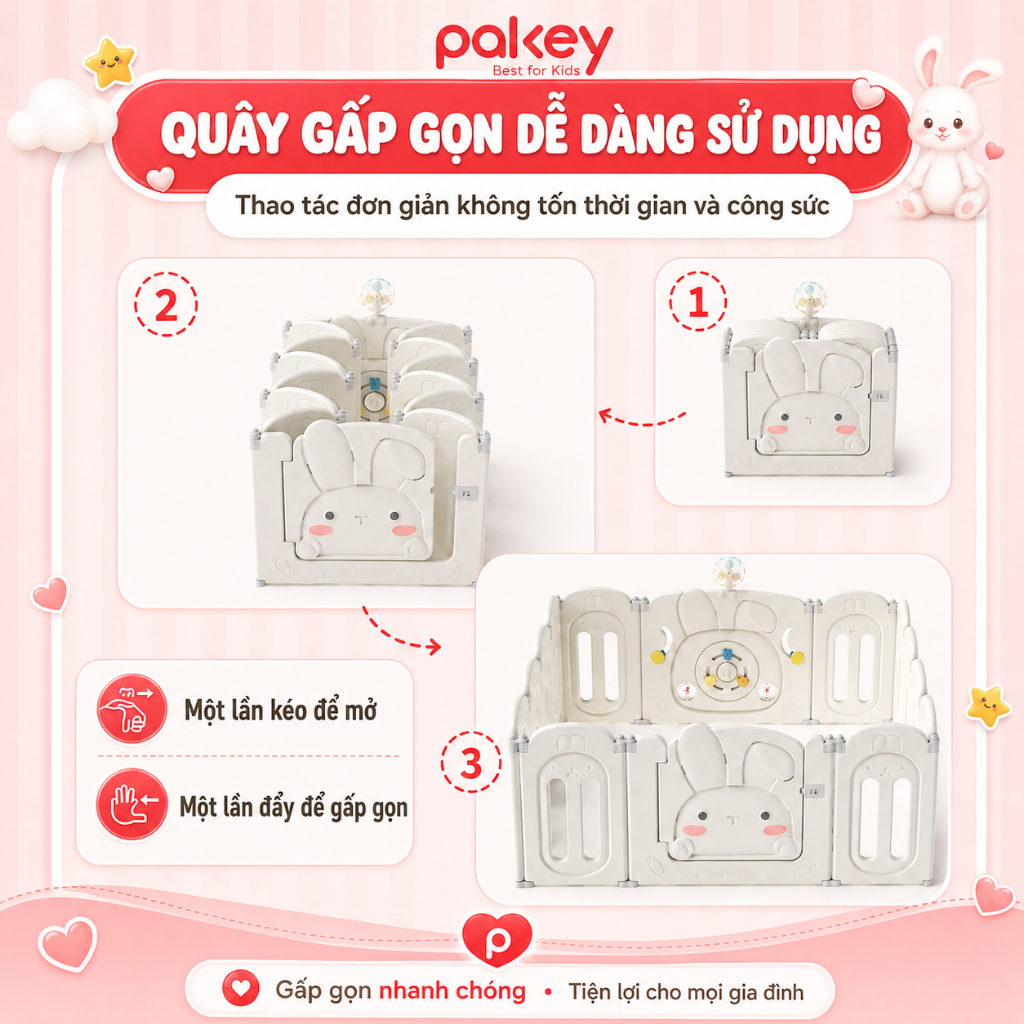 Quây Cũi Nhựa Gấp Gọn Cao Cấp TẶNG 100 BÓNG New 2026 + GIỎ ĐỰNG, Quây Nhựa Cho Bé Siêu Chắc Chắn Bảo Hành Trọn Đời