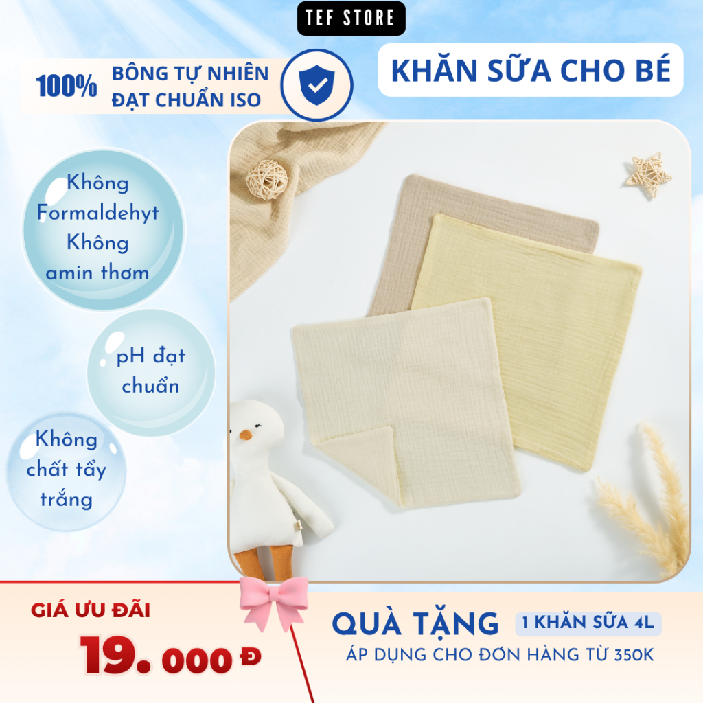 Khăn sữa cho bé sơ sinh khăn sữa muslin thấm sữa thấm dãi bông tự nhiên không bụi vải mềm mại thấm hút Tef store