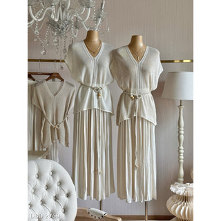 Set Áo Len Mỏng Đai Hạt Mix Chân Váy Maxi Chuẩn Linh Hoàng
