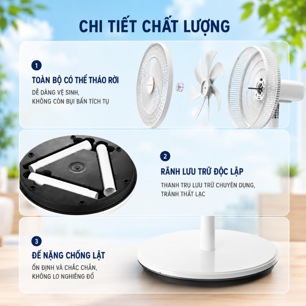 Quạt cây đứng LIFITT chính hãng, quạt điều khiển với 3 tốc độ gió siêu mạnh, tùy chỉnh độ cao 3 tầng