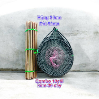 Combo 10c lờ cá vành nhựa 30*52 - kèm 30 cây chống