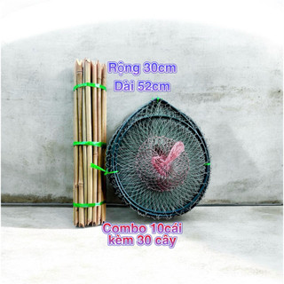 Combo 10c lờ cá vành nhựa 30*52 (3 đầu nối) - kèm 30 cây chống