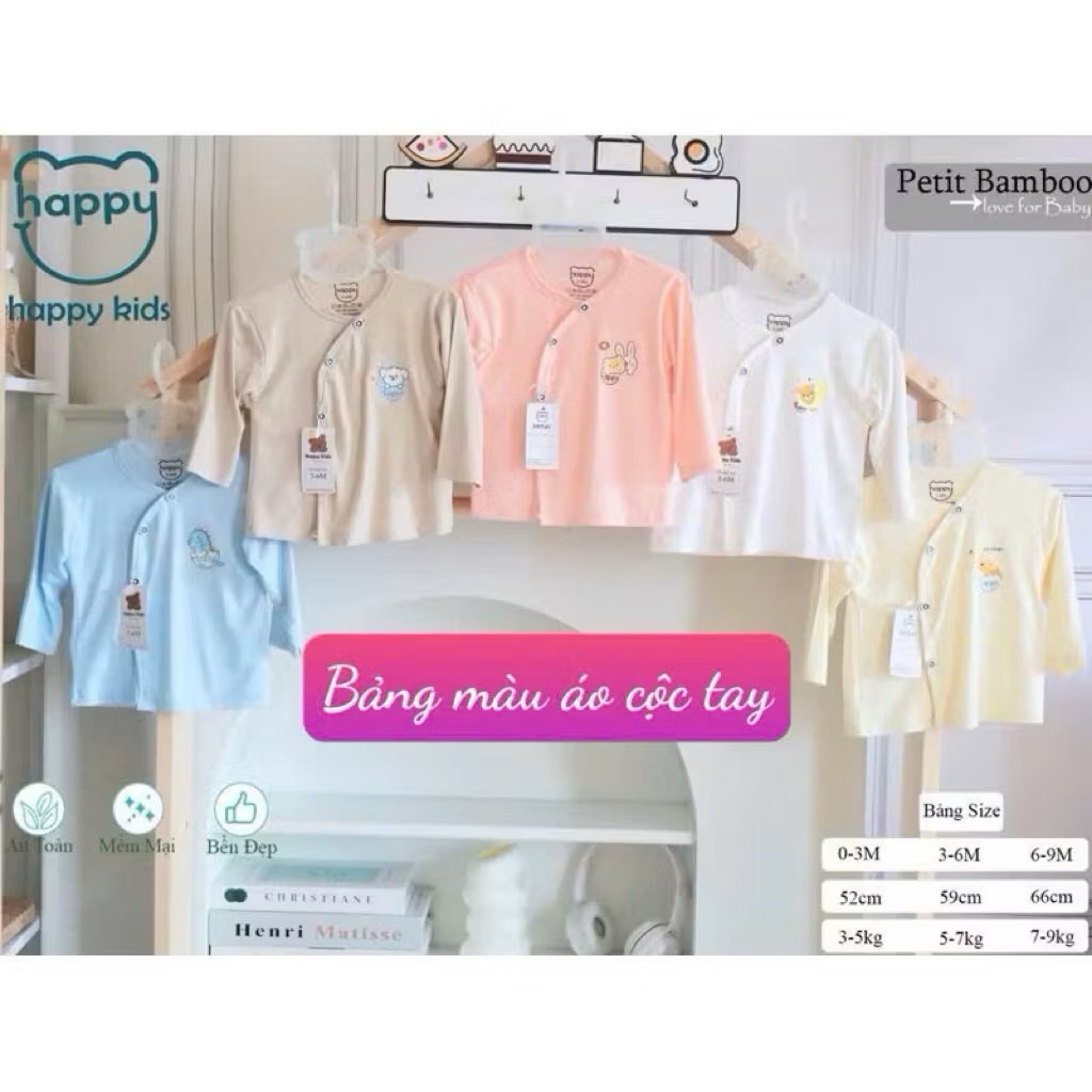 (HK 024) Combo 3-5 áo cộc tay vạt chéo Happy Kids thun lạnh mềm, mát cho bé 3-9kg
