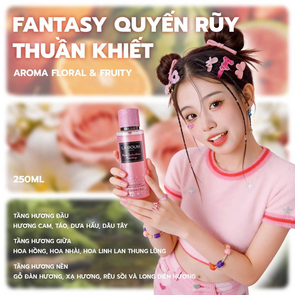 (For Live)LABOUM Xịt Thơm Bodymist Nữ Có Nhũ 250ml Hương Hoa Quả Thơm Lâu An Toàn Cho Da Nhạy Cảm Dùng Đi Làm Đi Chơi
